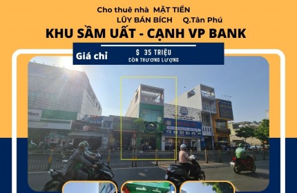 Cho thuê nhà Mặt tiền Lũy Bán Bích 100m2, 2 Lầu, Cạnh VPBank